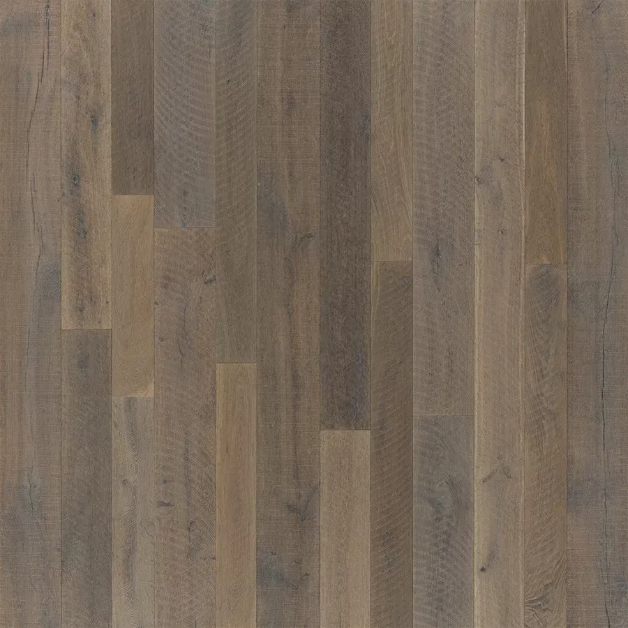 Gray and brown wood floor with vertical planks.