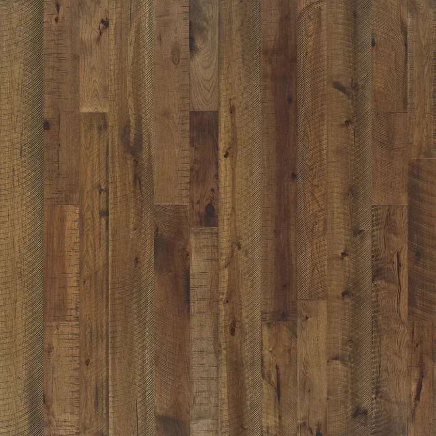 Brown wood floor with vertical planks and rustic texture.