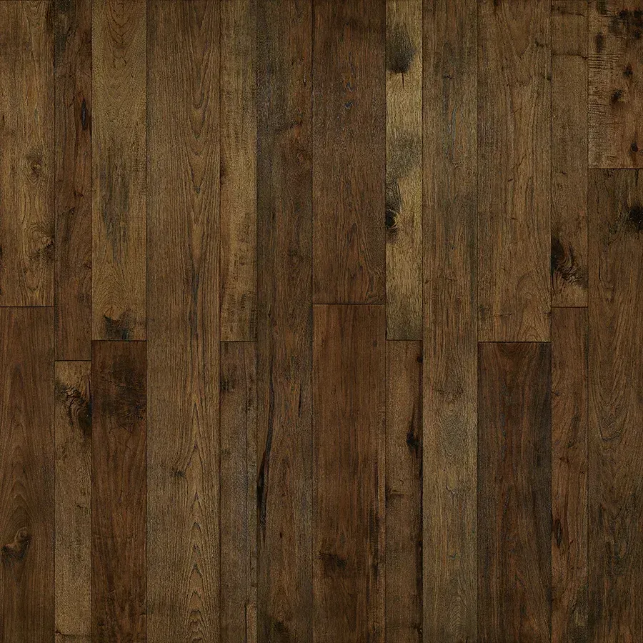Dark brown hardwood floor with wood grain and knots.
