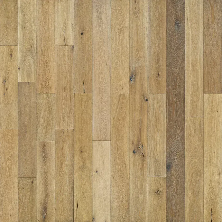 Light brown hardwood floor with vertical planks.