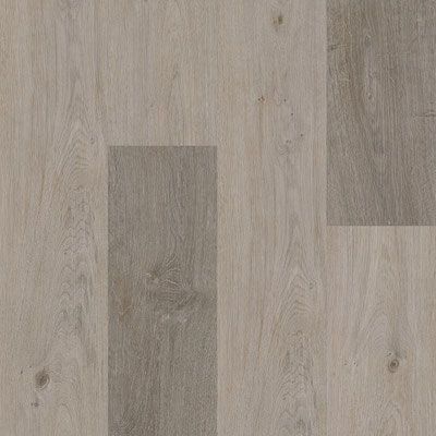 Light gray and tan wood-look flooring with planks of varying shades.