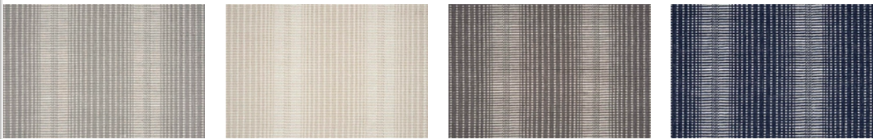 Four rectangular swatches with textured vertical lines in varying shades: gray, cream, gray-brown, and navy.