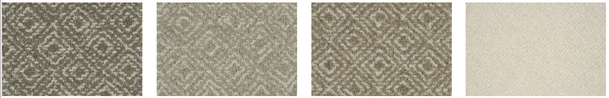 Four fabric swatches in varying shades of gray and cream, textured geometric patterns.