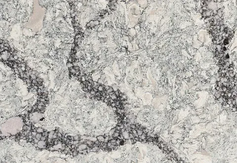 White and gray marbled stone surface with dark gray veining.