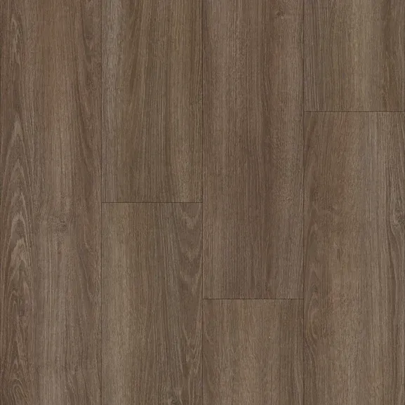 Brown wood-look laminate flooring with vertical grain pattern.