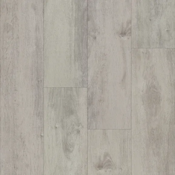 Light gray wood flooring, planks with wood grain, neutral tones.