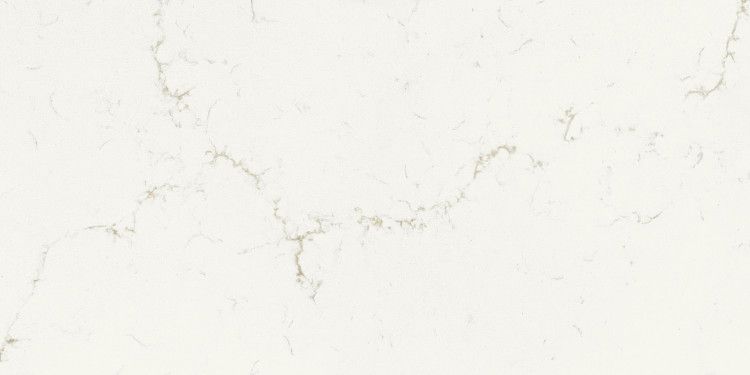 Off-white quartz countertop with thin, grey veining throughout.