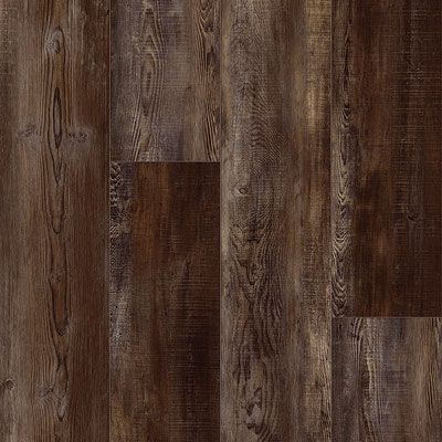 Dark brown wood-look flooring with vertical planks, showing wood grain details.