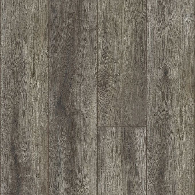 Wood-look flooring in shades of gray and brown, with a vertical grain pattern.