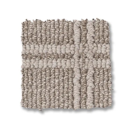 Beige and gray textured carpet square with a striped design.