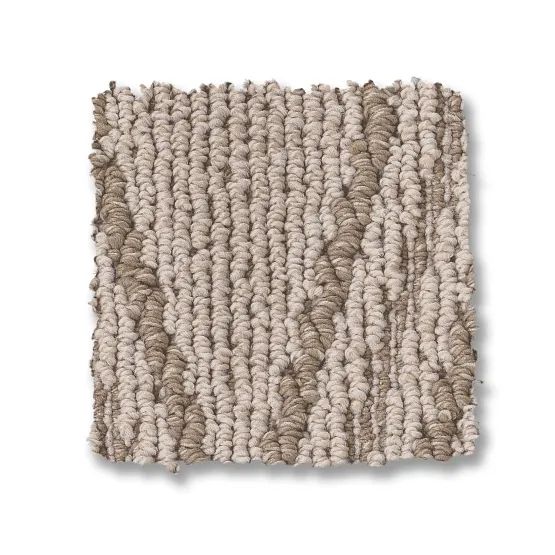 Beige and brown patterned carpet sample.