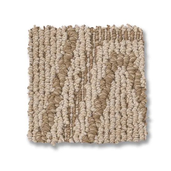 Tan and brown patterned carpet sample.