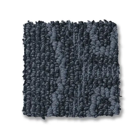 Blue and gray carpet sample with a textured, looped pile.