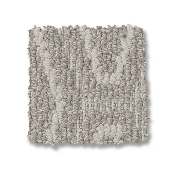 Square carpet sample with mixed gray tones, featuring a textured, looped pile.