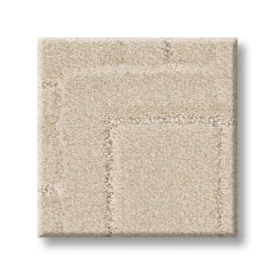 Beige square carpet tile with stitched texture.