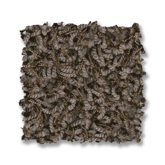 Square sample of gray and brown patterned carpet.