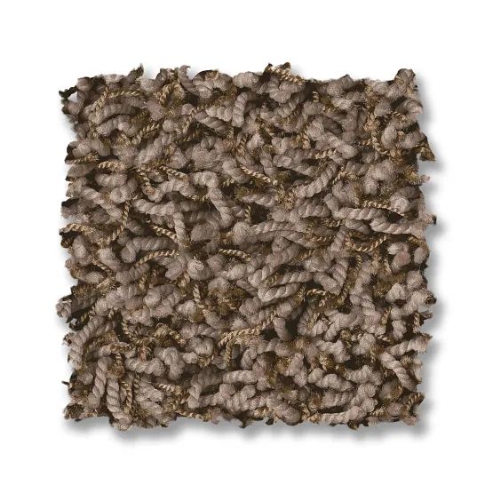 Close-up of textured brown and tan carpet sample.