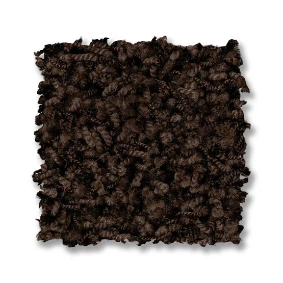 Dark brown, looped carpet sample, square shape, with shadowed edges.