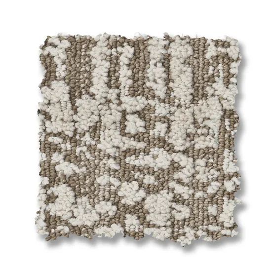 Beige and brown patterned carpet tile sample.
