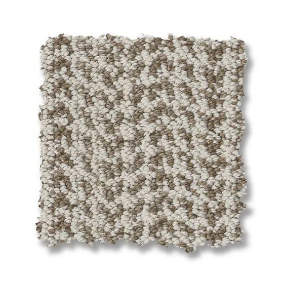 Beige and brown speckled carpet sample.