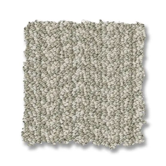 Neutral-toned carpet sample with textured loop pile.