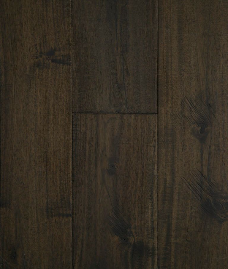 Dark brown wood flooring with natural grain patterns.