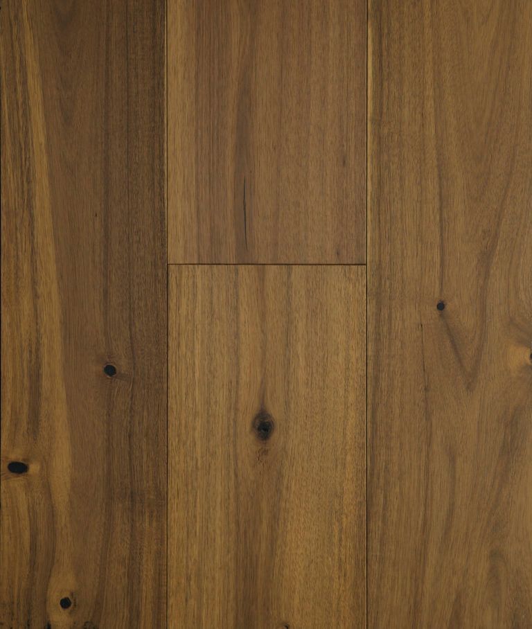 Close-up of dark brown wood flooring with natural grain and knots.