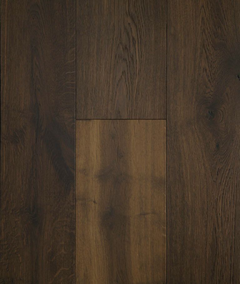 Dark brown wood flooring with visible grain and knots.