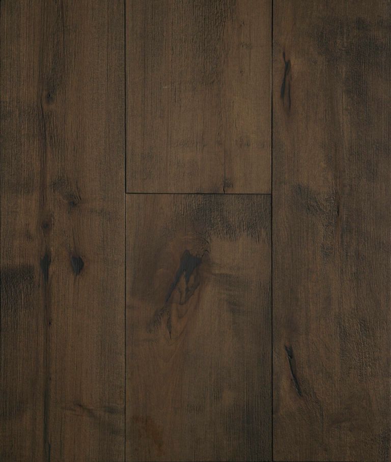 Dark brown hardwood floor planks with varying wood grain and knots.