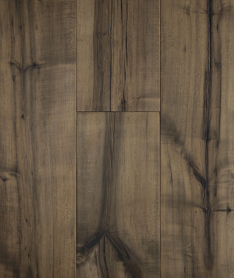 Dark brown hardwood floor planks with natural wood grain and dark streaks.