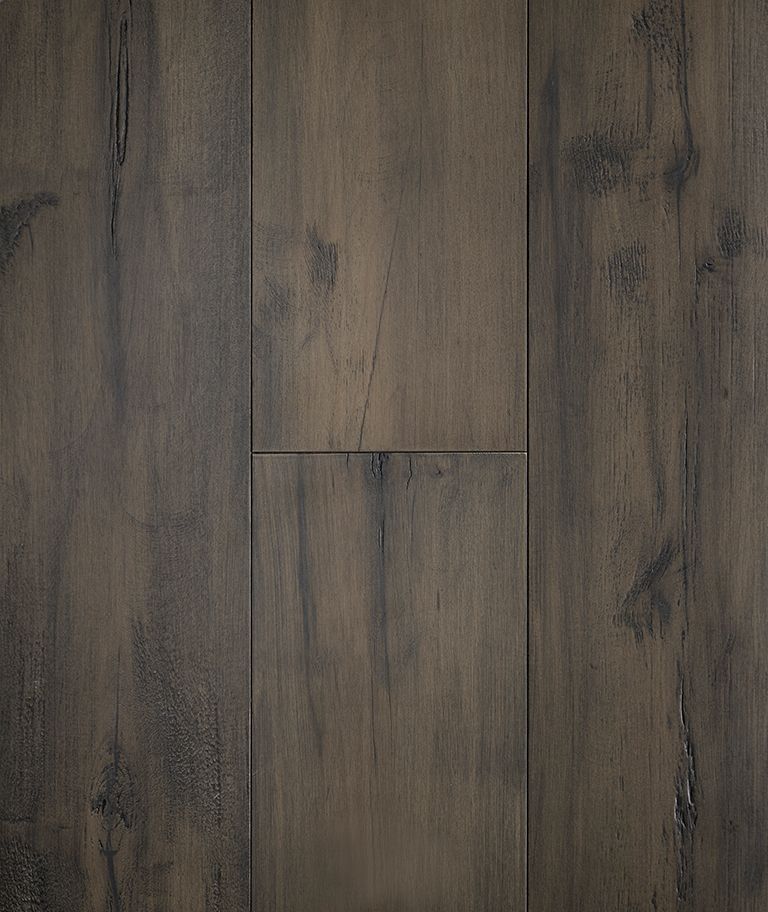 Dark brown hardwood floor with wood grain and knots.