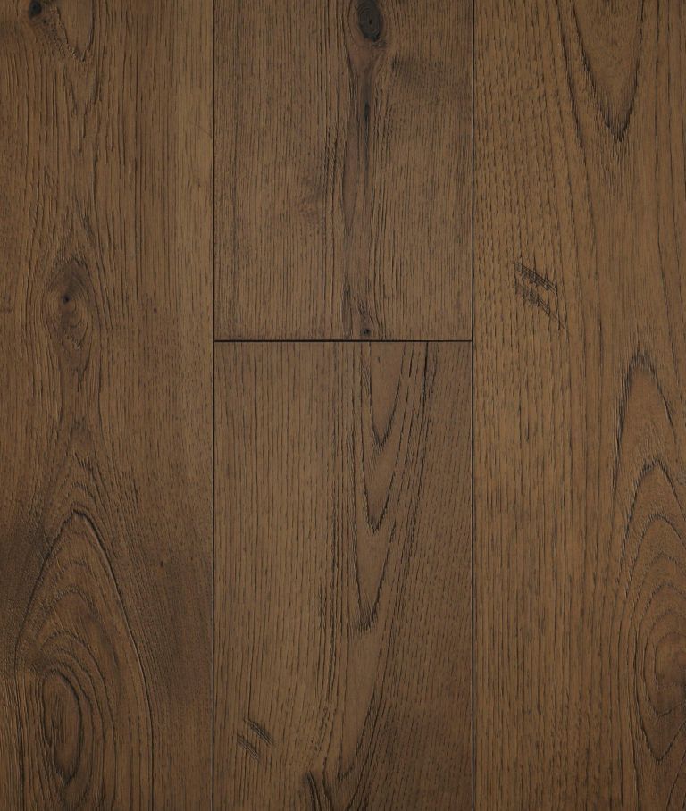 Dark brown hardwood flooring with wood grain details.