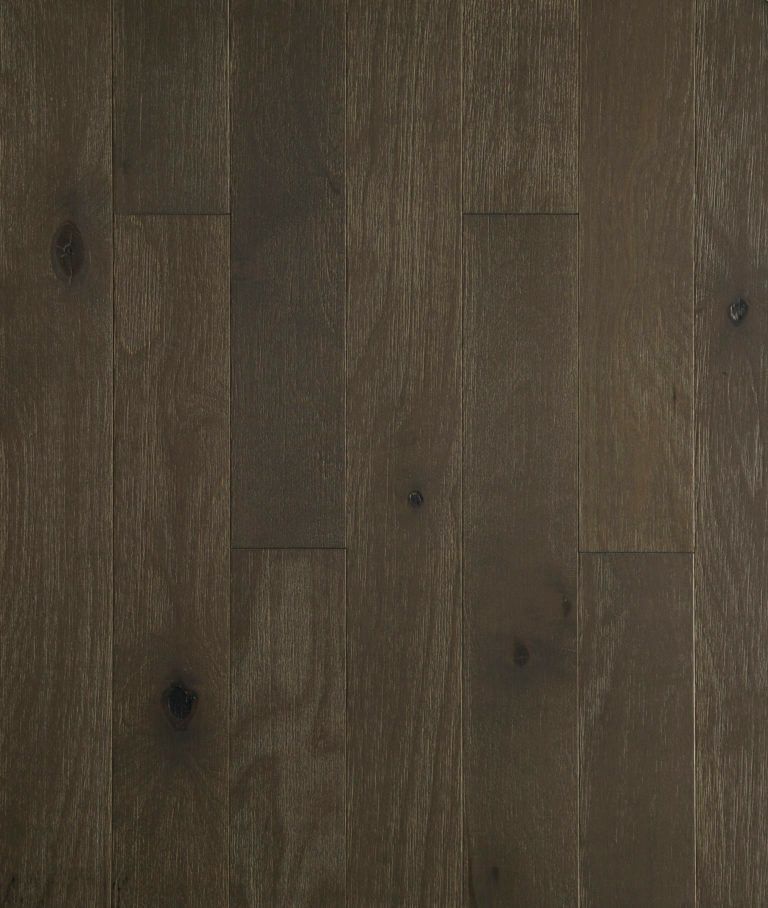 Dark stained wood floor with visible wood grain and knots.
