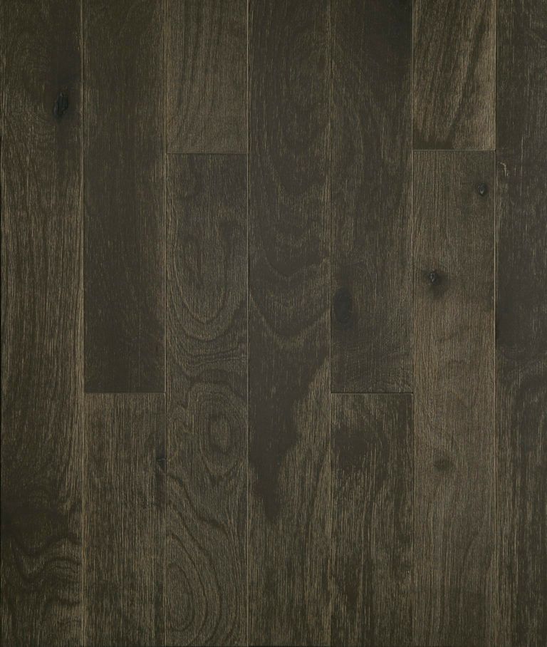Dark brown wood flooring with vertical planks and visible grain.