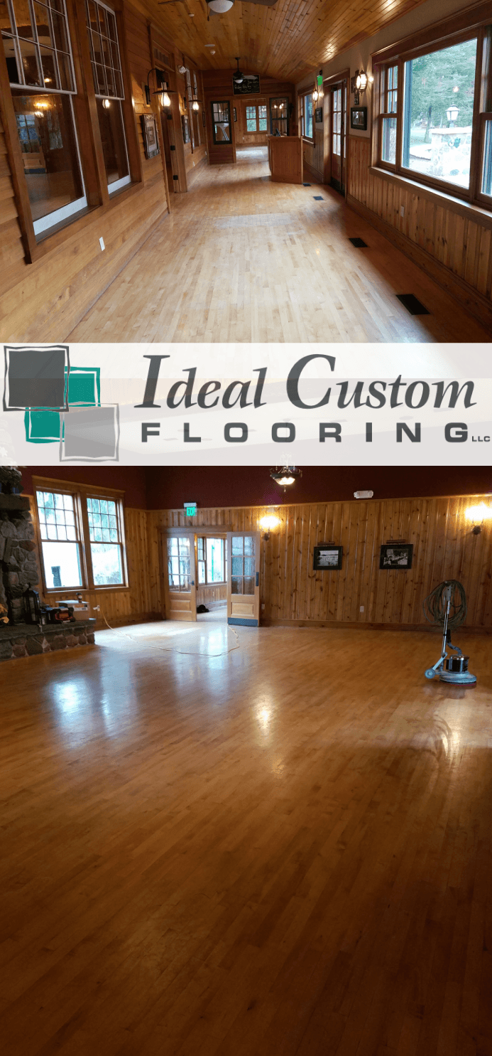 Before and after photos of wood floor refinishing by Ideal Custom Flooring.
