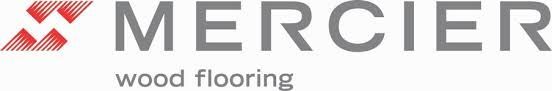 Logo for Mercier wood flooring in gray and red.