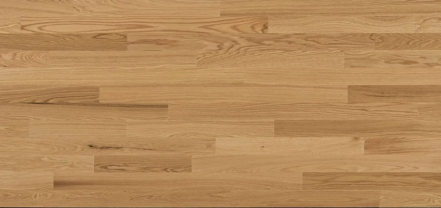 Wood floor with light brown, rectangular planks.
