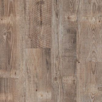 Wood-look flooring with a weathered, light brown appearance, showing the grain and texture of the wood planks.