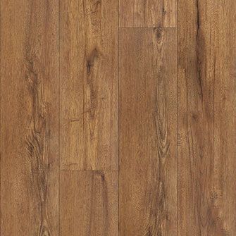 Brown wood-look flooring with varying tones, a rustic appearance, and vertical plank patterns.
