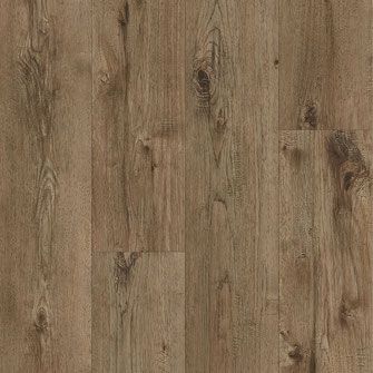 Brown wood-look flooring with vertical grain, knots, and varying shades.