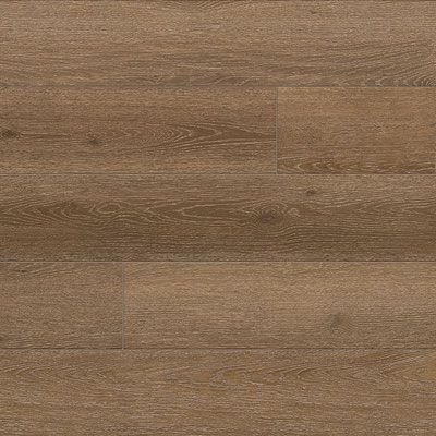 Brown wood-look flooring with variations in color and grain, showing rectangular planks.