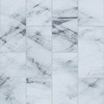 White and gray marble tiles arranged in a rectangular pattern, with dark swirling veins.