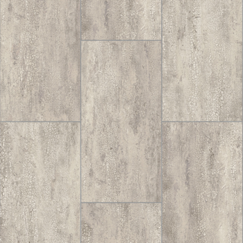 Light gray stone-look flooring tiles in a rectangular pattern, with subtle variations in texture and color.