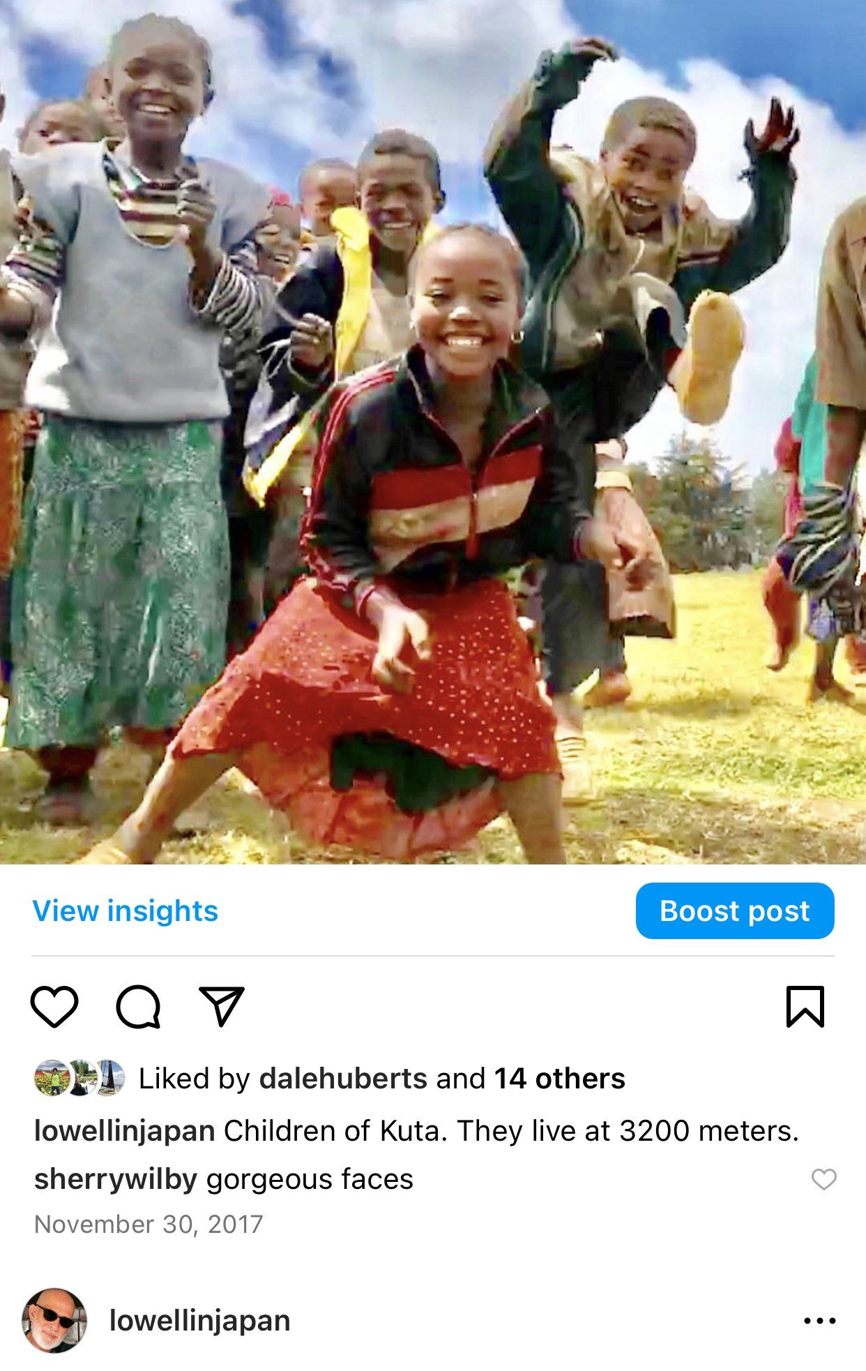 Screenshot of social post featuring kids in Ethiopia