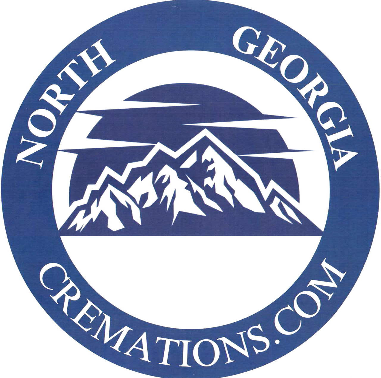 Logo for North Georgia Cremations, featuring a mountain scene within a hexagonal border, "N.G.C." below, and "Est. 2022".