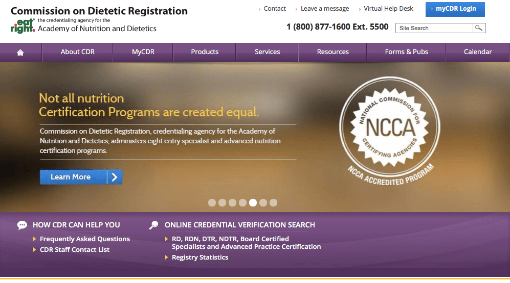 Link to the Commission on Dietetic Registration