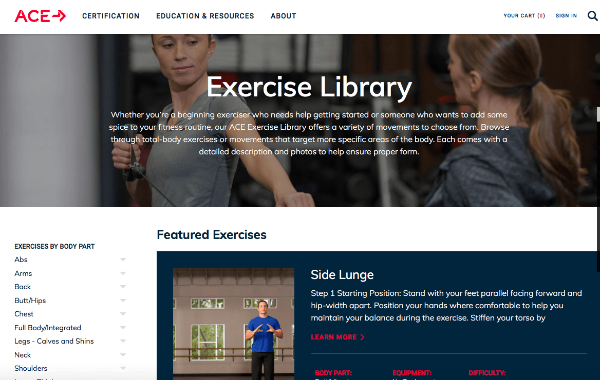 Link to American Council on Exercise Exercise Library