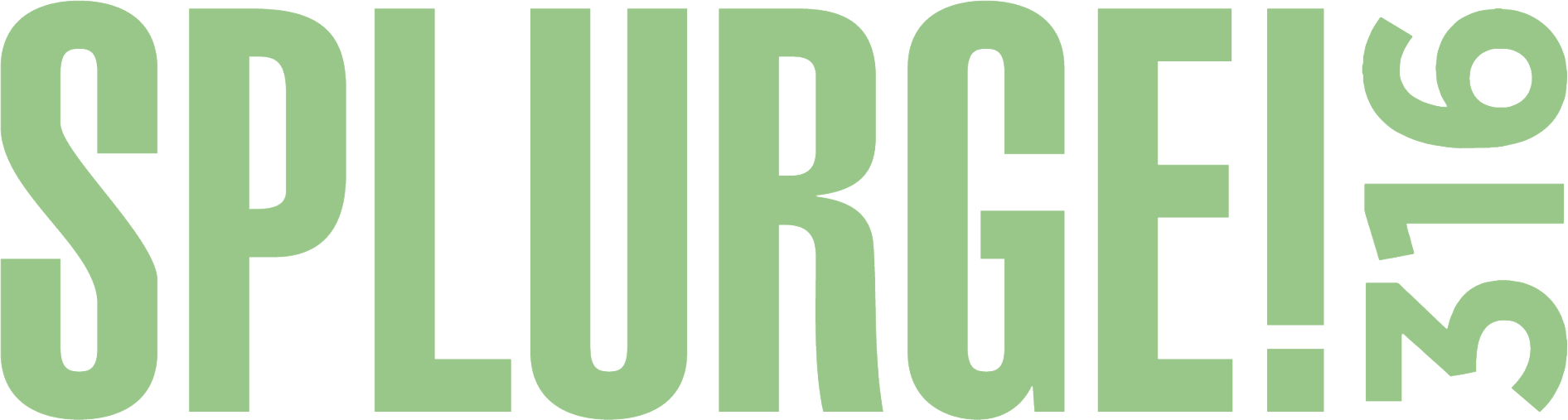 The word splurge is written in green letters on a white background.