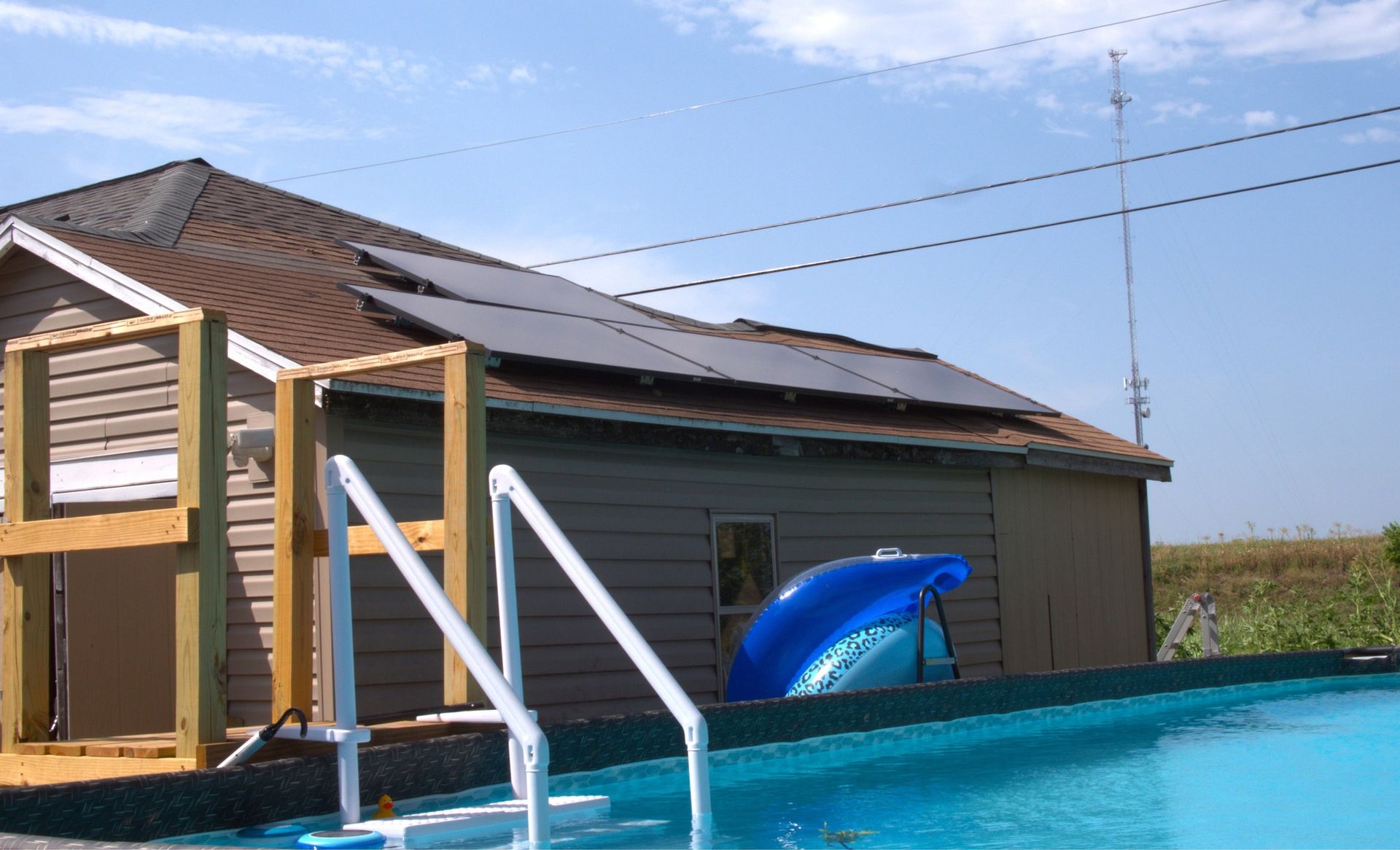 An elderly couple is holding hands in a field of sunflowers.