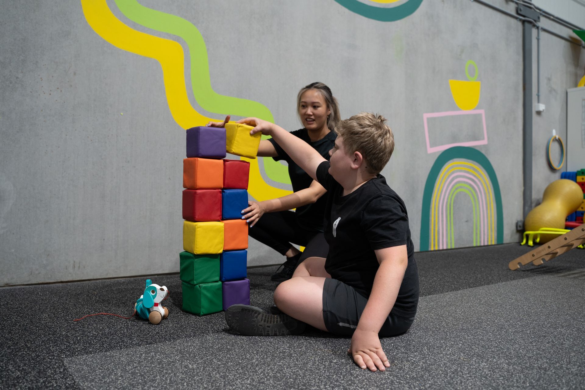 young girls with cerebral palsy participating in a gross motor circuit